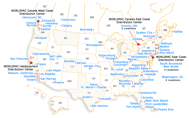Map of US and Canada Locations